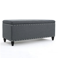 Sharon Storage Ottoman Bench, Dark Gray Fabric, Nailhead Trim, 42 Inch -BM325044