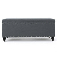 Sharon Storage Ottoman Bench, Dark Gray Fabric, Nailhead Trim, 42 Inch -BM325044