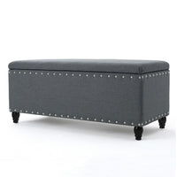 Sharon Storage Ottoman Bench, Dark Gray Fabric, Nailhead Trim, 42 Inch -BM325044