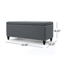 Sharon Storage Ottoman Bench, Dark Gray Fabric, Nailhead Trim, 42 Inch -BM325044