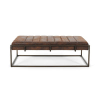 Shami Ottoman Bench, Brown Velvet Stitch Tufting, Gold Iron, 49 Inch -BM325045