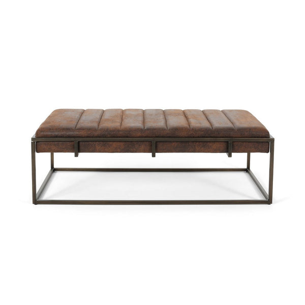 Shami Ottoman Bench, Brown Velvet Stitch Tufting, Gold Iron, 49 Inch -BM325045