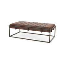 Shami Ottoman Bench, Brown Velvet Stitch Tufting, Gold Iron, 49 Inch -BM325045
