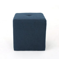 Liasa Ottoman, Cube Shape, Navy Blue Fabric, Plush Cushion, 17 Inch -BM325046