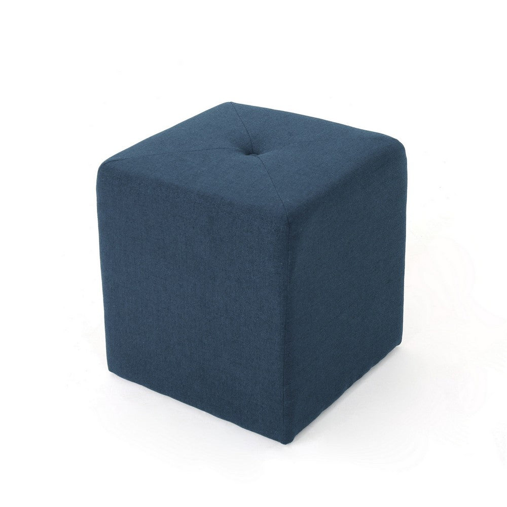 Liasa Ottoman, Cube Shape, Navy Blue Fabric, Plush Cushion, 17 Inch -BM325046