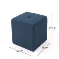 Liasa Ottoman, Cube Shape, Navy Blue Fabric, Plush Cushion, 17 Inch -BM325046