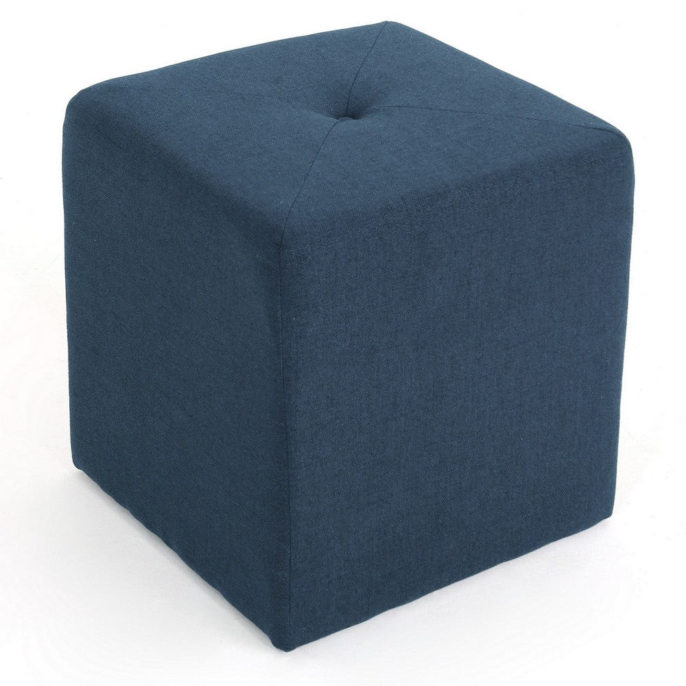 Liasa Ottoman, Cube Shape, Navy Blue Fabric, Plush Cushion, 17 Inch -BM325046