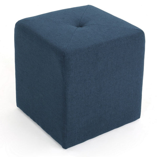 Liasa Ottoman, Cube Shape, Navy Blue Fabric, Plush Cushion, 17 Inch -BM325046