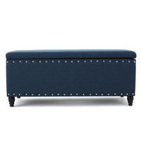 Sharon Storage Ottoman Bench, Navy Blue Fabric, Nailhead Trim, 42 Inch -BM325047