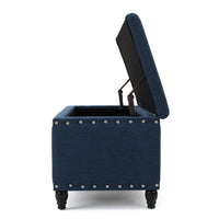 Sharon Storage Ottoman Bench, Navy Blue Fabric, Nailhead Trim, 42 Inch -BM325047