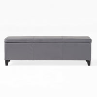 Elias Storage Ottoman Bench, Gray Faux Leather, Stitch Detail, 51 Inch -BM325049