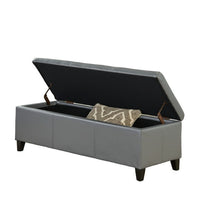 Elias Storage Ottoman Bench, Gray Faux Leather, Stitch Detail, 51 Inch -BM325049