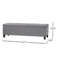Elias Storage Ottoman Bench, Gray Faux Leather, Stitch Detail, 51 Inch -BM325049