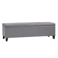 Elias Storage Ottoman Bench, Gray Faux Leather, Stitch Detail, 51 Inch -BM325049
