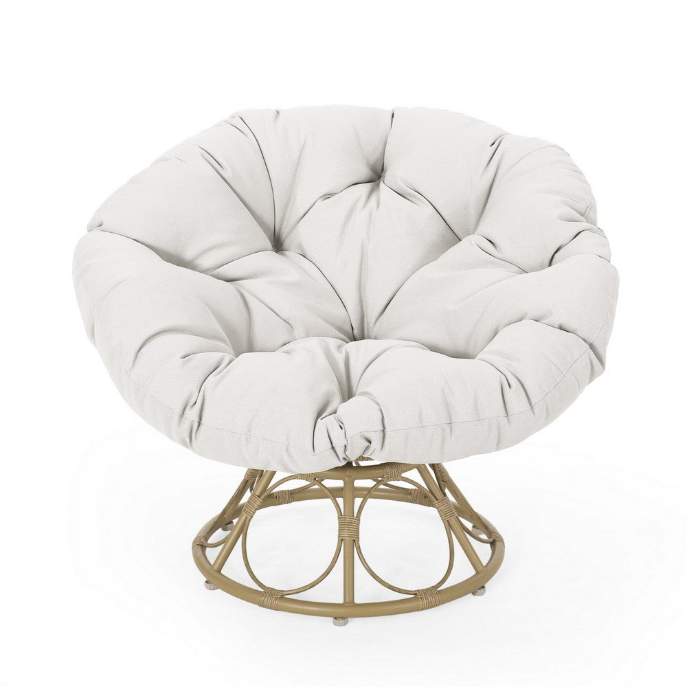 Leos Swivel Outdoor Chair, Soft Gray Polyester Cushion, Brown Rattan -BM325052