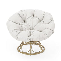 Leos Swivel Outdoor Chair, Soft Gray Polyester Cushion, Brown Rattan -BM325052