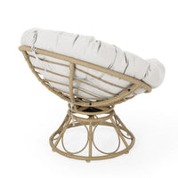 Leos Swivel Outdoor Chair, Soft Gray Polyester Cushion, Brown Rattan -BM325052