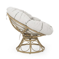 Leos Swivel Outdoor Chair, Soft Gray Polyester Cushion, Brown Rattan -BM325052