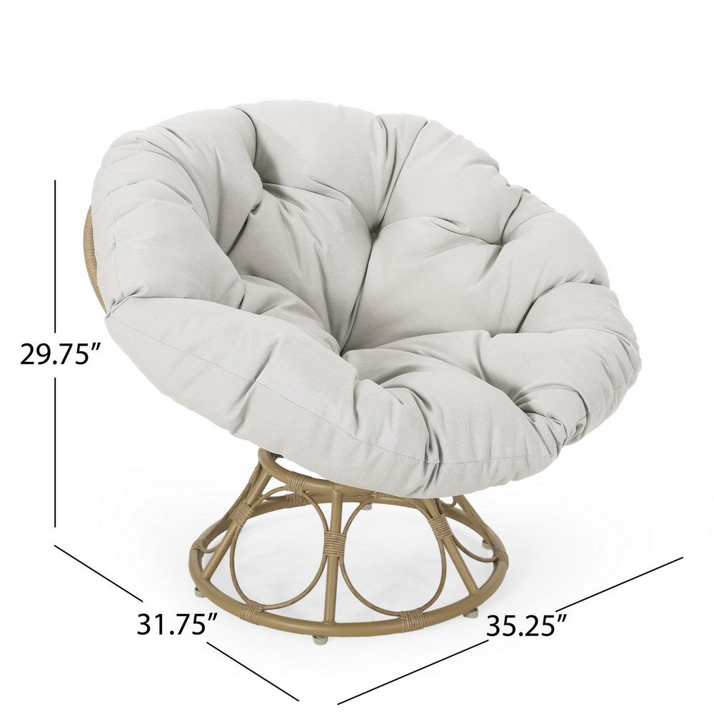 Leos Swivel Outdoor Chair, Soft Gray Polyester Cushion, Brown Rattan -BM325052