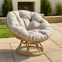 Leos Swivel Outdoor Chair, Soft Gray Polyester Cushion, Brown Rattan -BM325052