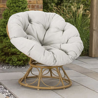 Leos Swivel Outdoor Chair, Soft Gray Polyester Cushion, Brown Rattan -BM325052