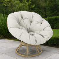 Leos Swivel Outdoor Chair, Soft Gray Polyester Cushion, Brown Rattan -BM325052
