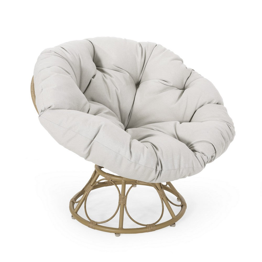 Leos Swivel Outdoor Chair, Soft Gray Polyester Cushion, Brown Rattan -BM325052