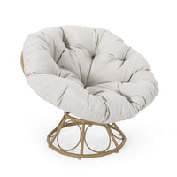Leos Swivel Outdoor Chair, Soft Gray Polyester Cushion, Brown Rattan -BM325052