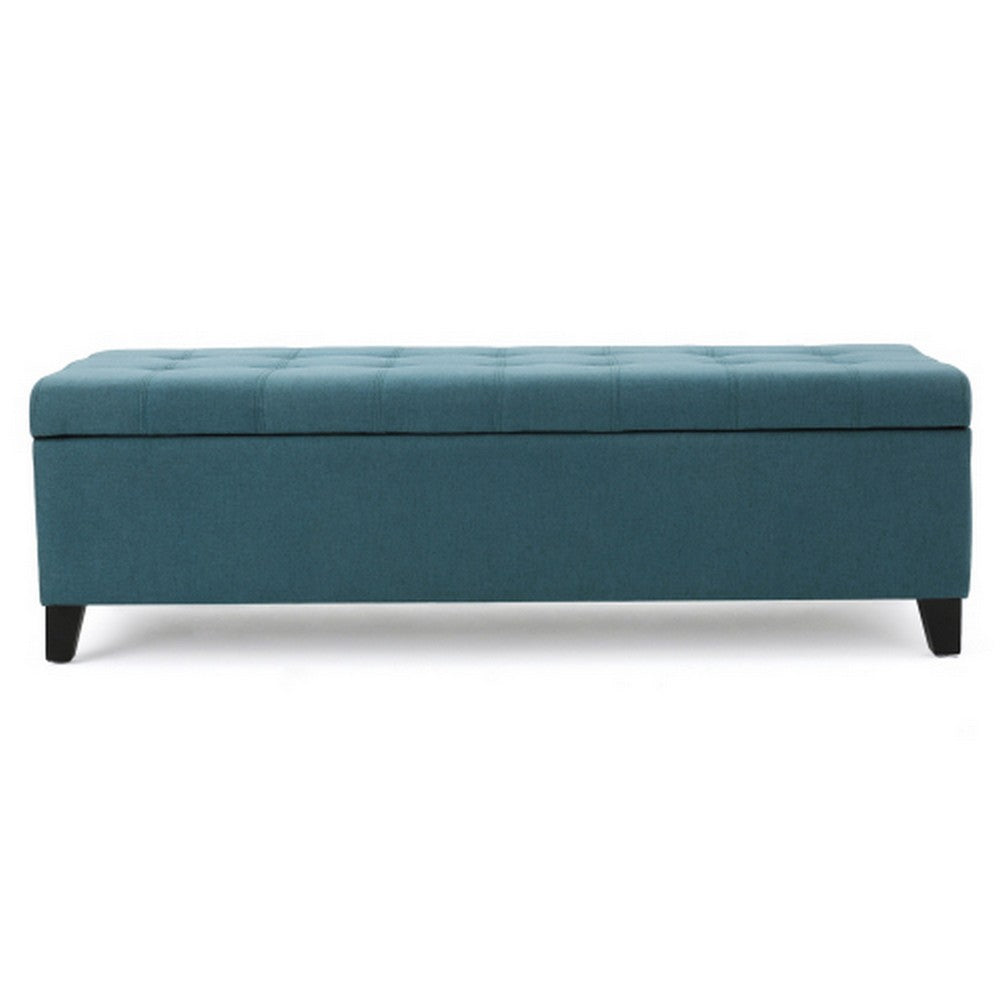 Nira Storage Ottoman Bench, Button Tufted Teal Blue Fabric, 51 Inch -BM325053