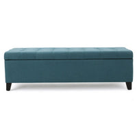 Nira Storage Ottoman Bench, Button Tufted Teal Blue Fabric, 51 Inch -BM325053