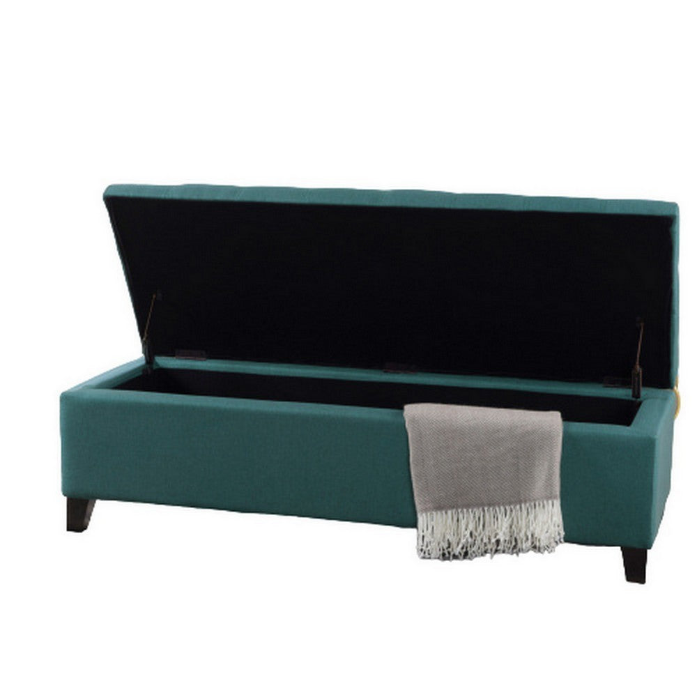 Nira Storage Ottoman Bench, Button Tufted Teal Blue Fabric, 51 Inch -BM325053