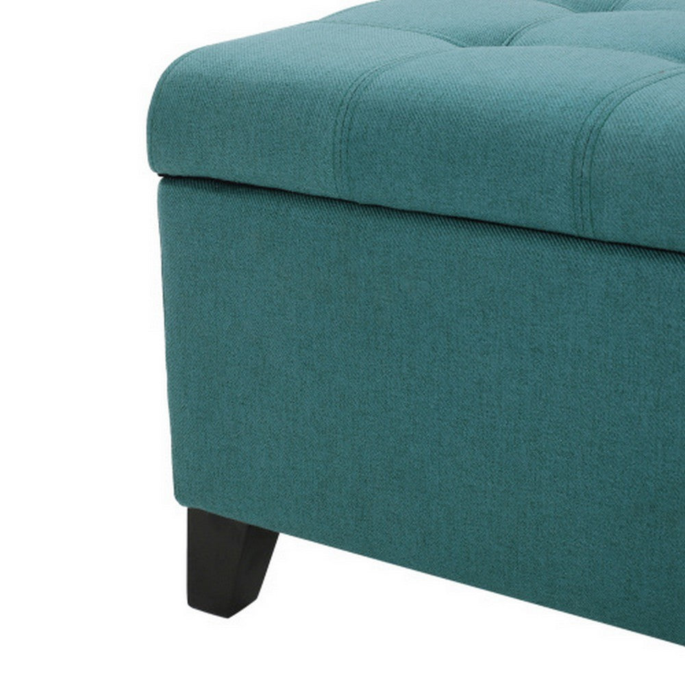 Nira Storage Ottoman Bench, Button Tufted Teal Blue Fabric, 51 Inch -BM325053