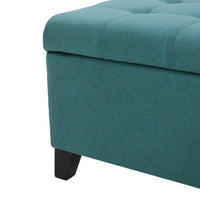 Nira Storage Ottoman Bench, Button Tufted Teal Blue Fabric, 51 Inch -BM325053