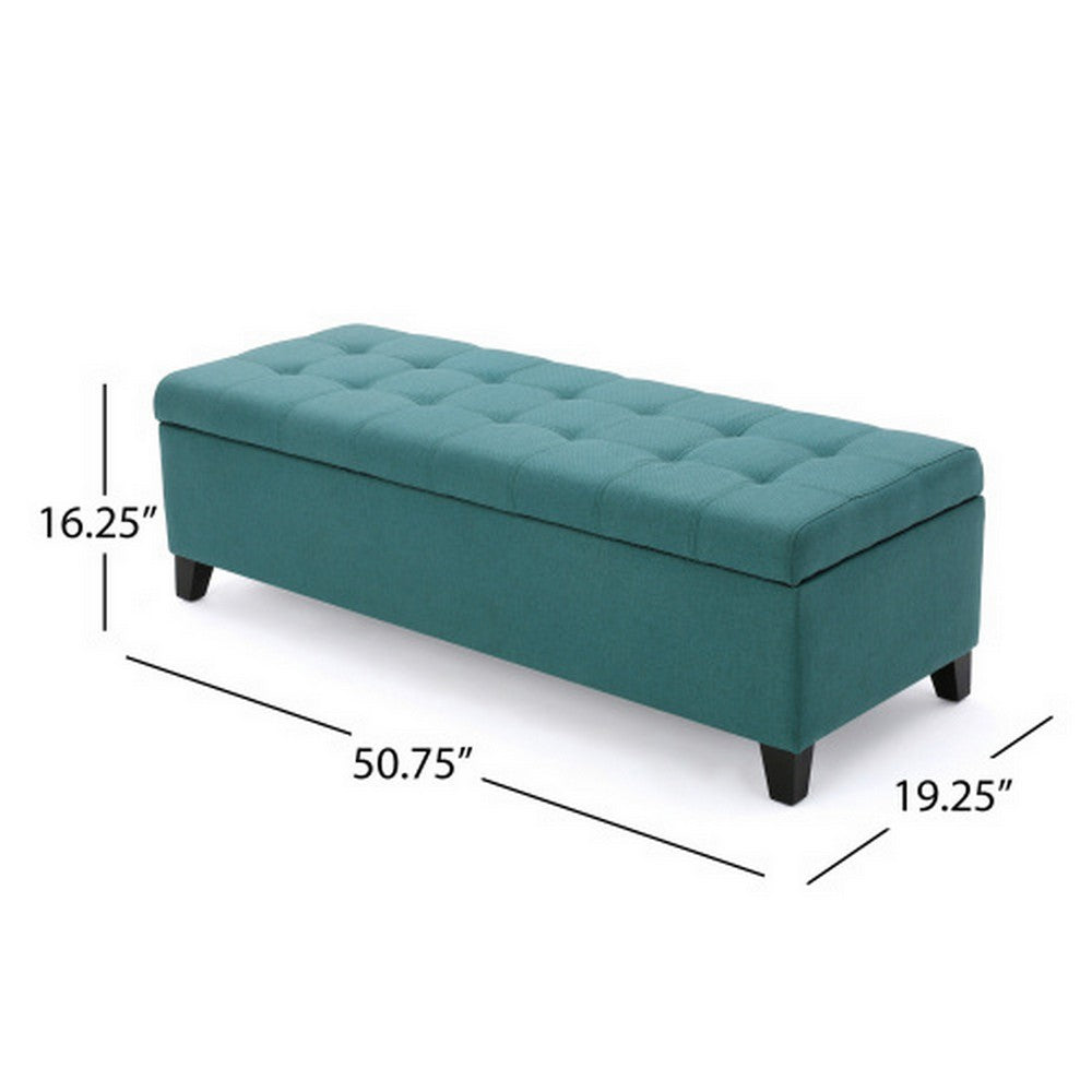 Benzara Nira Storage Ottoman Bench, Button Tufted Teal Blue Fabric