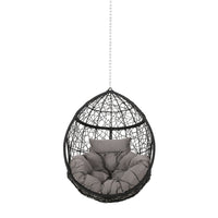 Castic Outdoor Hanging Chair, 46 Inch Rattan Frame, Black Iron, Gray -BM325063