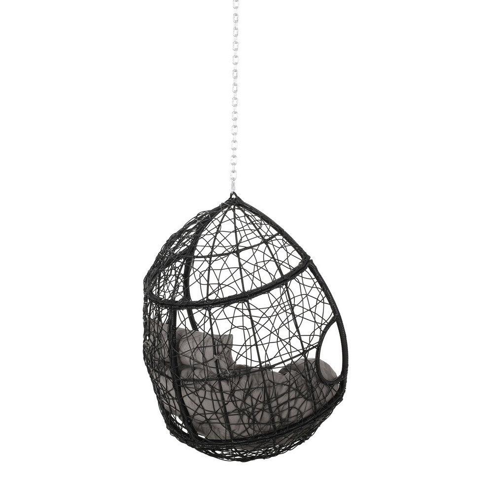 Castic Outdoor Hanging Chair, 46 Inch Rattan Frame, Black Iron, Gray -BM325063