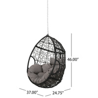 Castic Outdoor Hanging Chair, 46 Inch Rattan Frame, Black Iron, Gray -BM325063