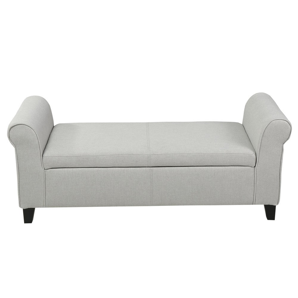Jacob Bench with Rolled Arms, 50 Inch, Lift Storage, Light Gray -BM325065