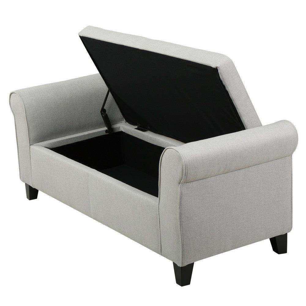 Jacob Bench with Rolled Arms, 50 Inch, Lift Storage, Light Gray -BM325065