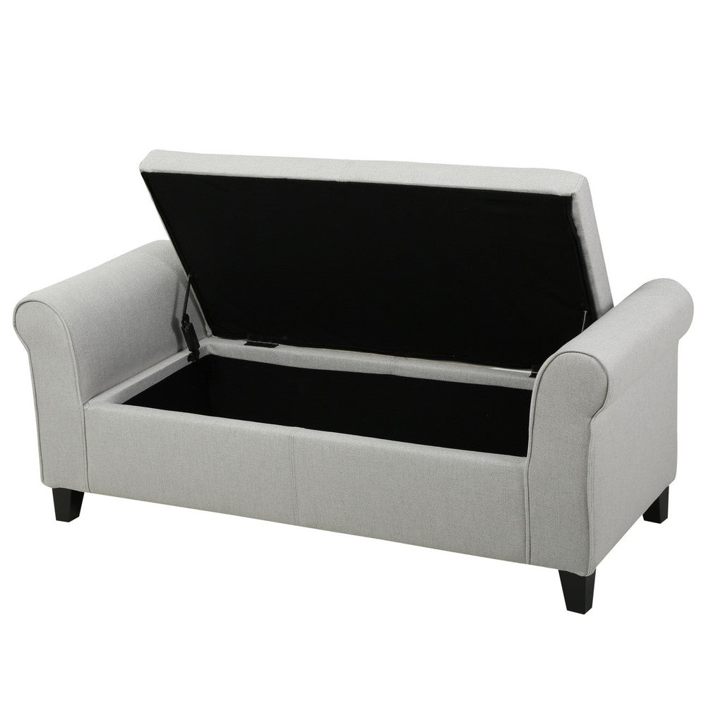 Jacob Bench with Rolled Arms, 50 Inch, Lift Storage, Light Gray -BM325065