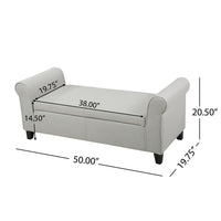 Jacob Bench with Rolled Arms, 50 Inch, Lift Storage, Light Gray -BM325065