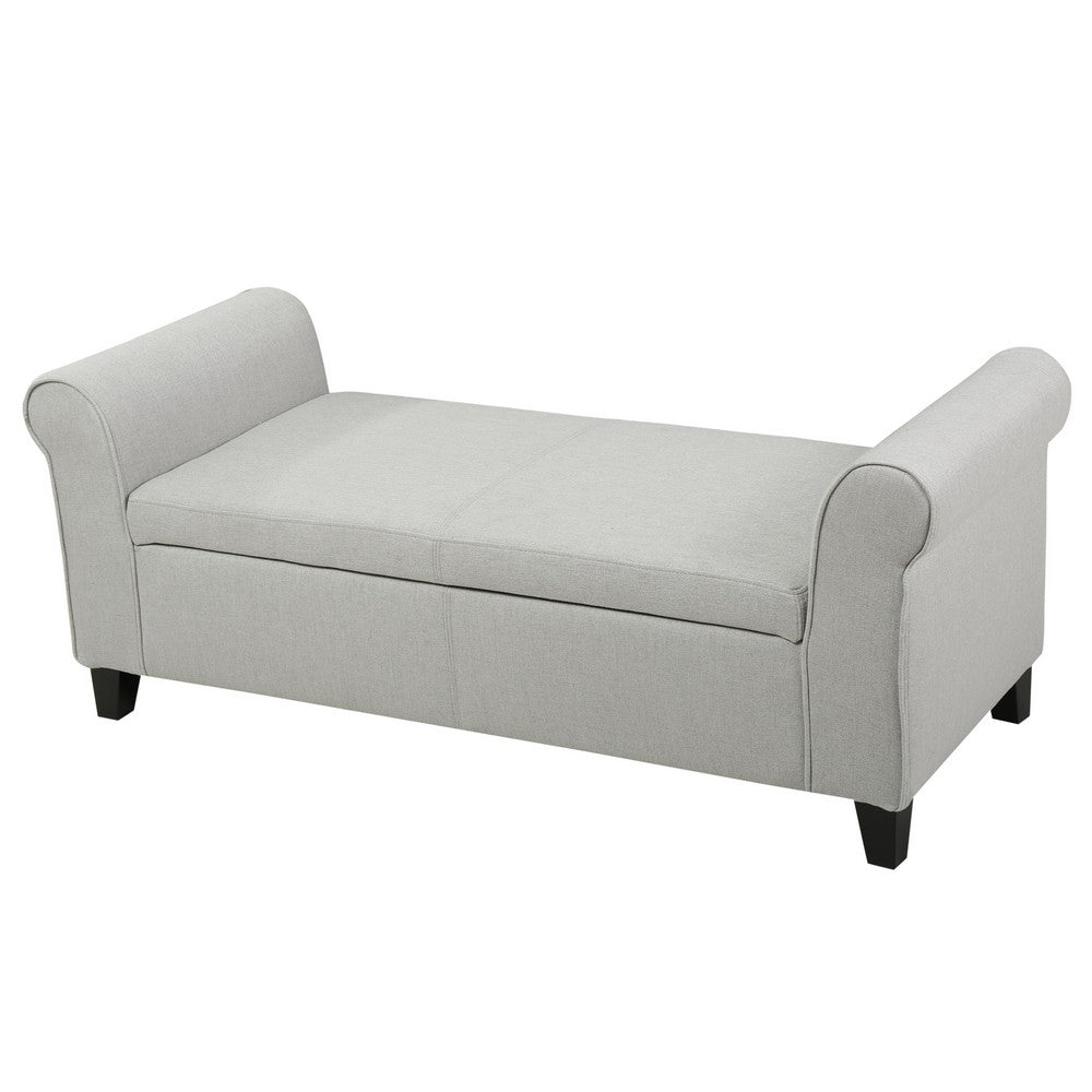 Jacob Bench with Rolled Arms, 50 Inch, Lift Storage, Light Gray -BM325065