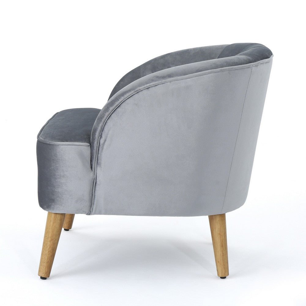Accent Chair, Curved Backrest, Wood Splayed Legs, Light Gray Velvet -BM325066