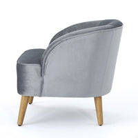 Accent Chair, Curved Backrest, Wood Splayed Legs, Light Gray Velvet -BM325066