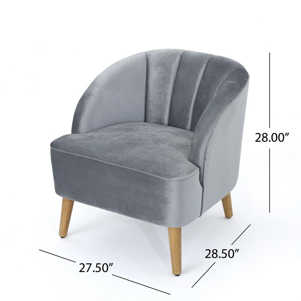 Accent Chair, Curved Backrest, Wood Splayed Legs, Light Gray Velvet -BM325066