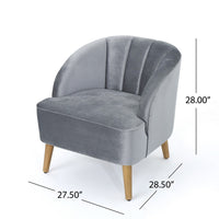 Accent Chair, Curved Backrest, Wood Splayed Legs, Light Gray Velvet -BM325066