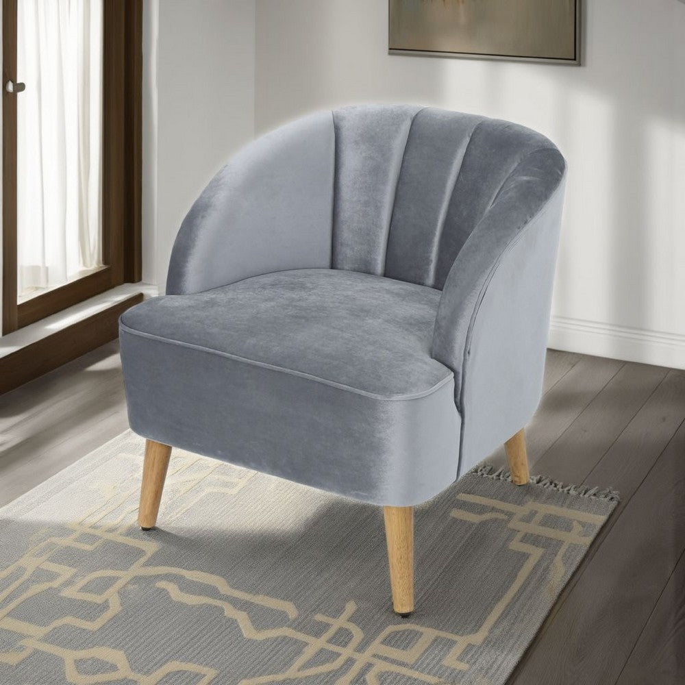 Accent Chair, Curved Backrest, Wood Splayed Legs, Light Gray Velvet -BM325066