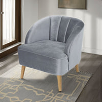 Accent Chair, Curved Backrest, Wood Splayed Legs, Light Gray Velvet -BM325066