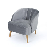 Accent Chair, Curved Backrest, Wood Splayed Legs, Light Gray Velvet -BM325066