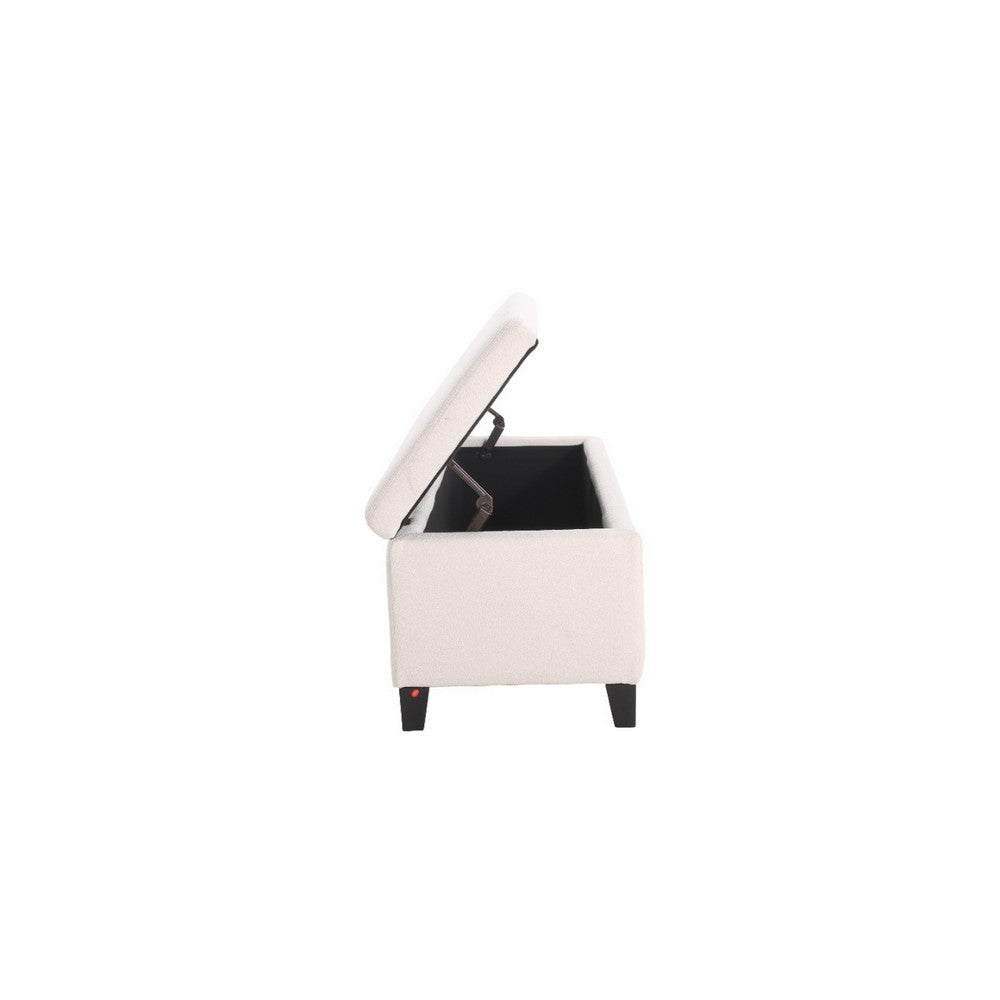 Elias Ottoman Bench with Storage, 51 Inch Rectangular, White Fabric -BM325071